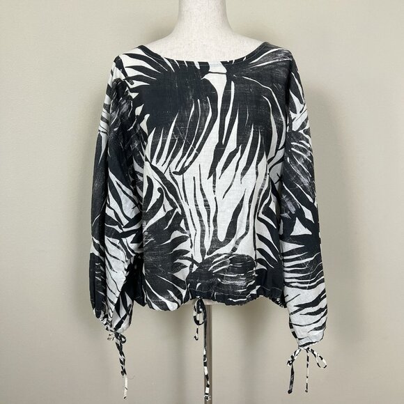 Bryn Walker LINEN COTTON Top Size 2X Long Sleeve Tropical Lagenlook Coastal Boxy - Picture 16 of 16